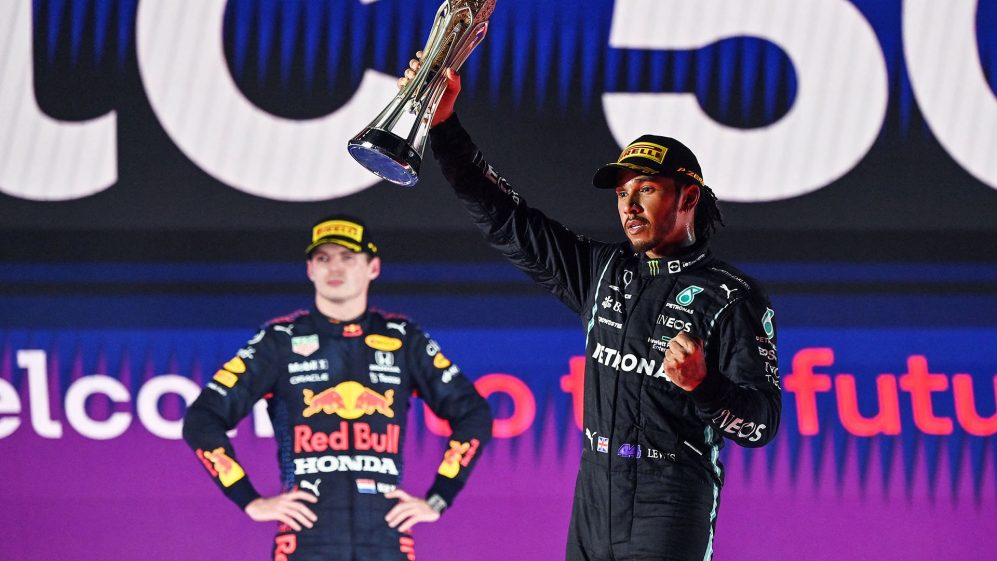 Esultanza Hamilton vincitore GP dell'Arabia Saudita